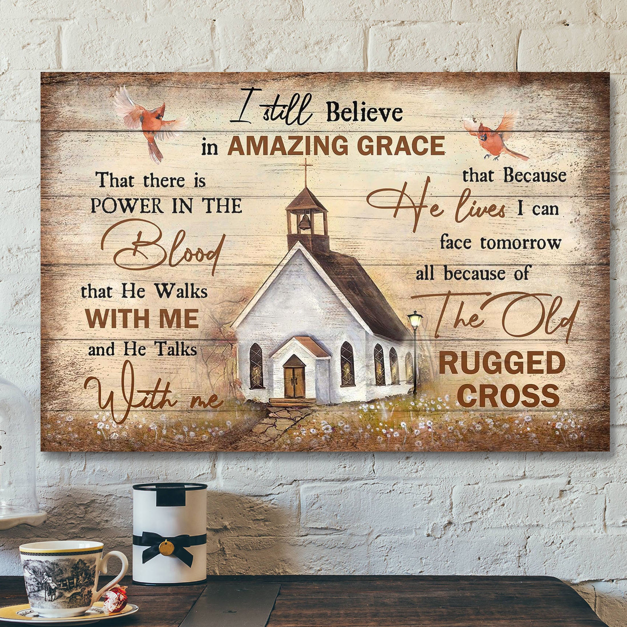 Cardinal And The Church – Because He Lives I Can Face Tomorrow – Bible Verse Canvas – Scripture Canvas Wall Art