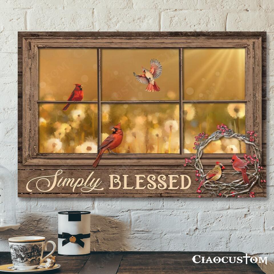 Cardinal Bird Painting – Simply Blessed – Christian Canvas Wall Art – Bible Verse Canvas