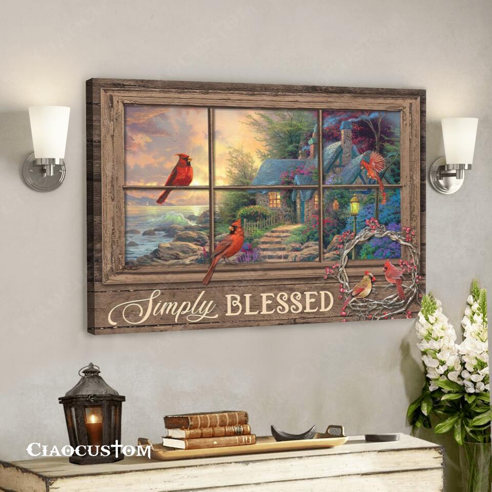 Cardinal Bird – Simply Blessed – Christian Canvas Wall Art – Bible Verse Canvas