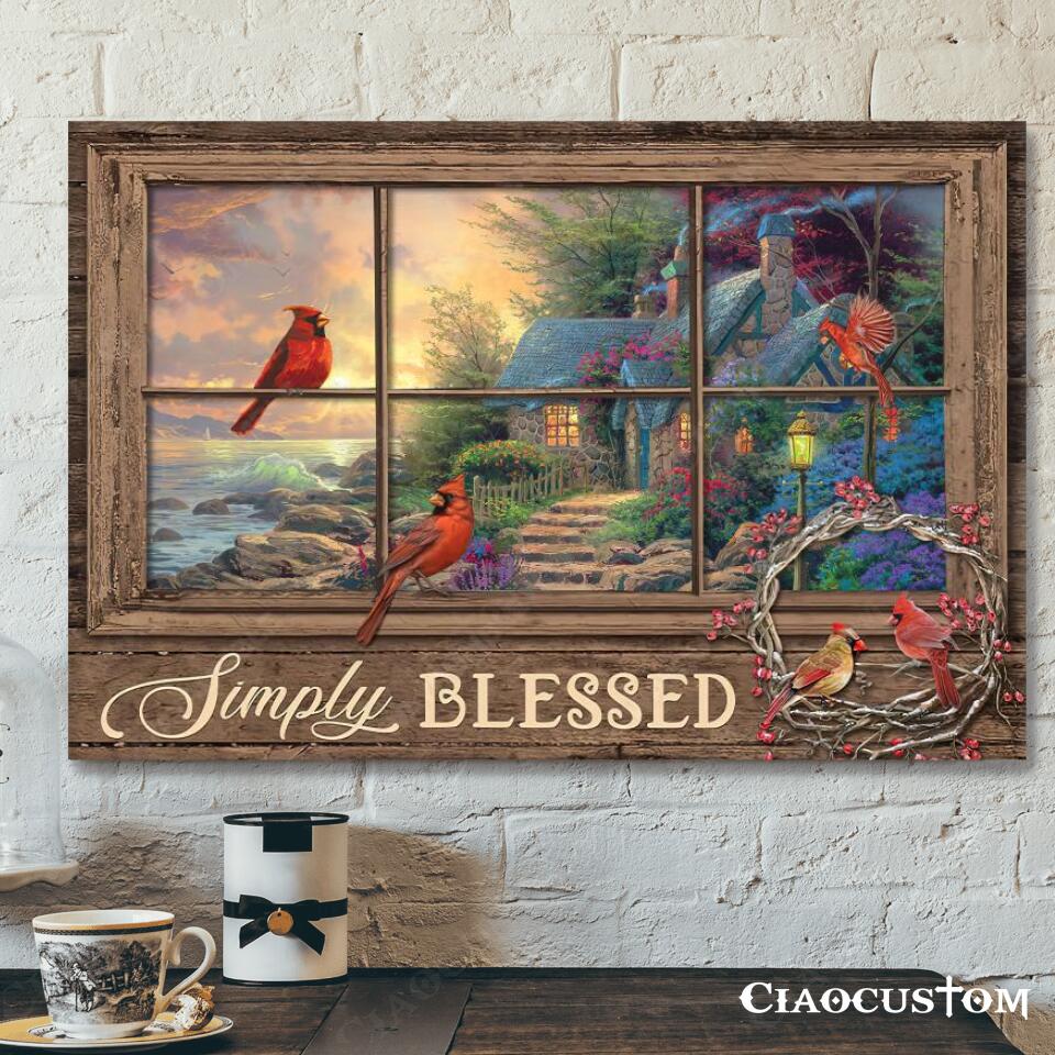 Cardinal Bird – Simply Blessed – Christian Canvas Wall Art – Bible Verse Canvas