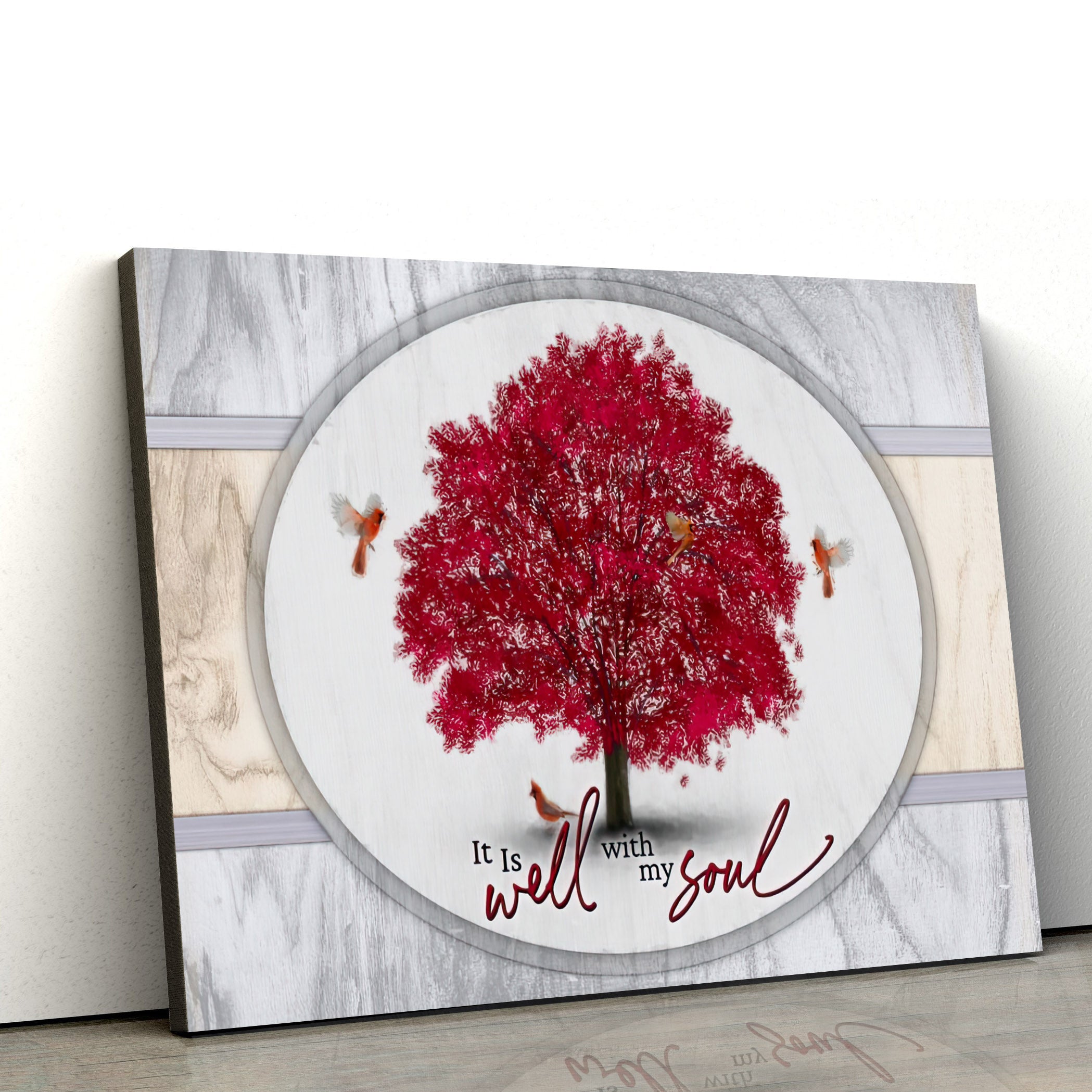 Cardinal Birds It Is Well With My Soul Wall Art Canvas – Christian Wall Decor