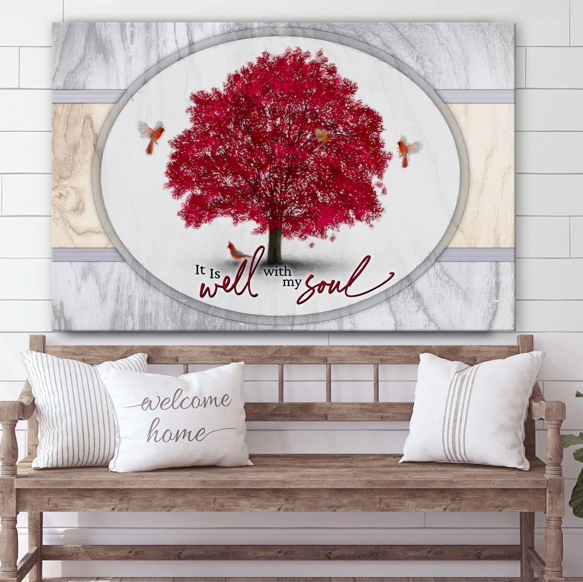 Cardinal Birds It Is Well With My Soul Wall Art Canvas – Christian Wall Decor