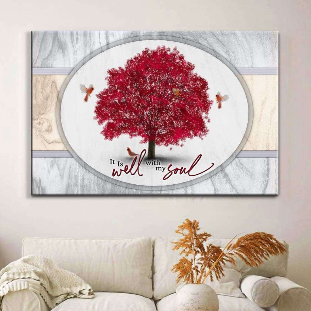 Cardinal Birds, It Is Well With My Soul Wall Art Canvas, Christian Wall Decor For Christmas – Religious Wall Decor