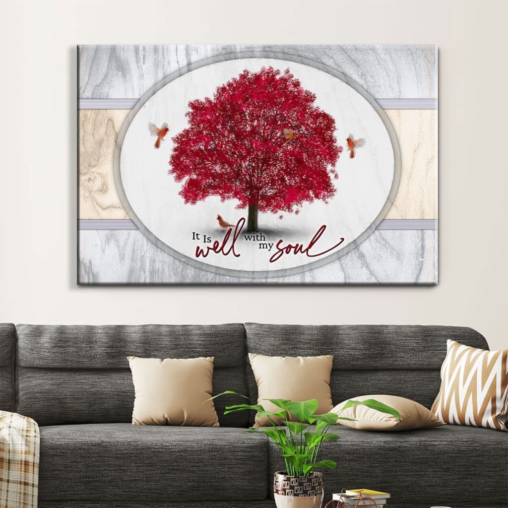 Cardinal Birds, It Is Well With My Soul Wall Art Canvas, Christian Wall Decor For Christmas – Religious Wall Decor