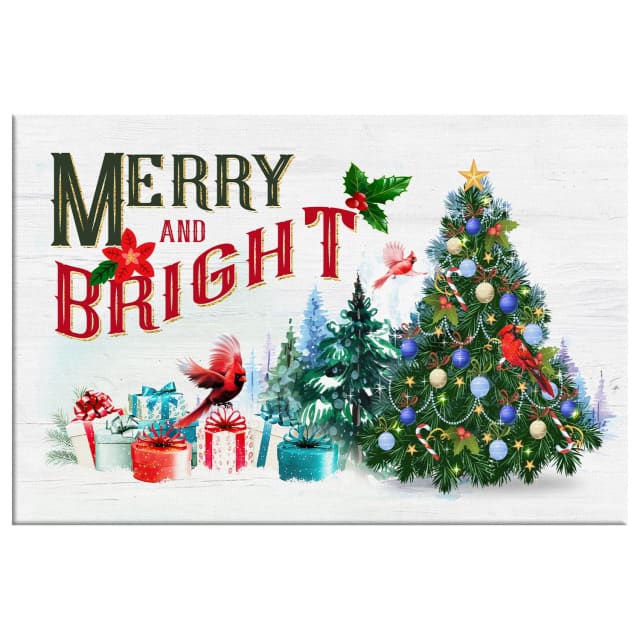 Cardinal Christmas Tree, Merry And Bright Wall Art Canvas – Religious Wall Decor