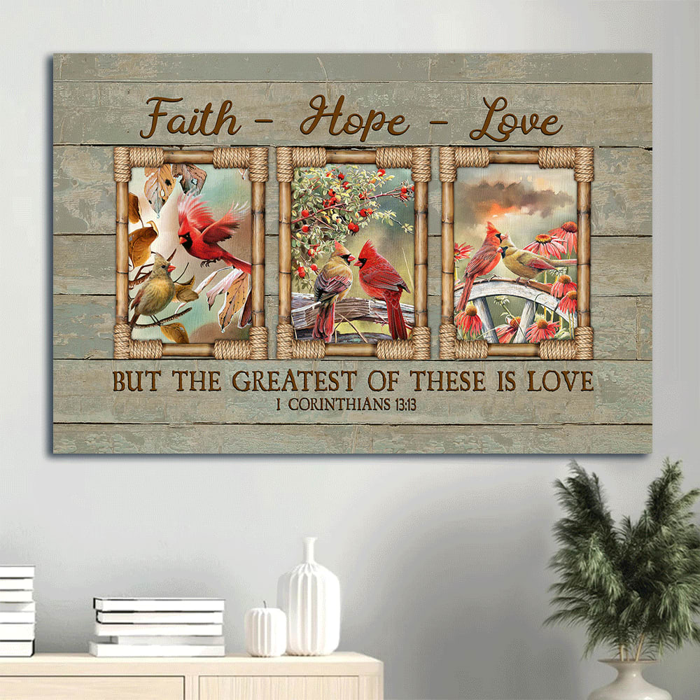 Cardinal Couple Bible Verse Flower Garden Faith Hope Love Canvas Wall Art – Christian Wall Decor