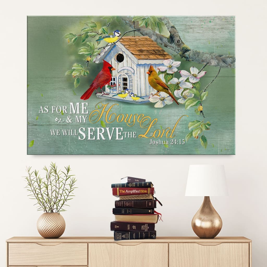 Cardinal Couple, Joshua 2415 We Will Serve The Lord Canvas Wall Art – Religious Wall Decor