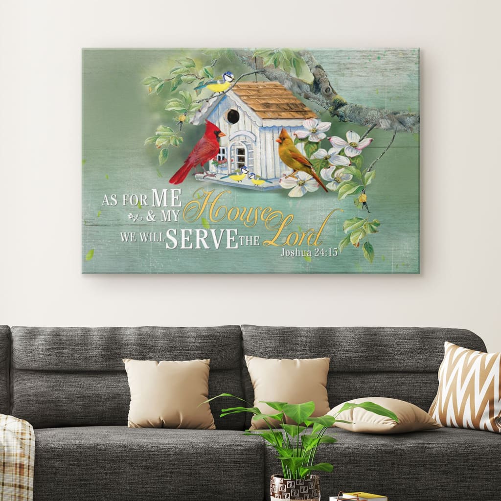 Cardinal Couple, Joshua 2415 We Will Serve The Lord Canvas Wall Art – Religious Wall Decor