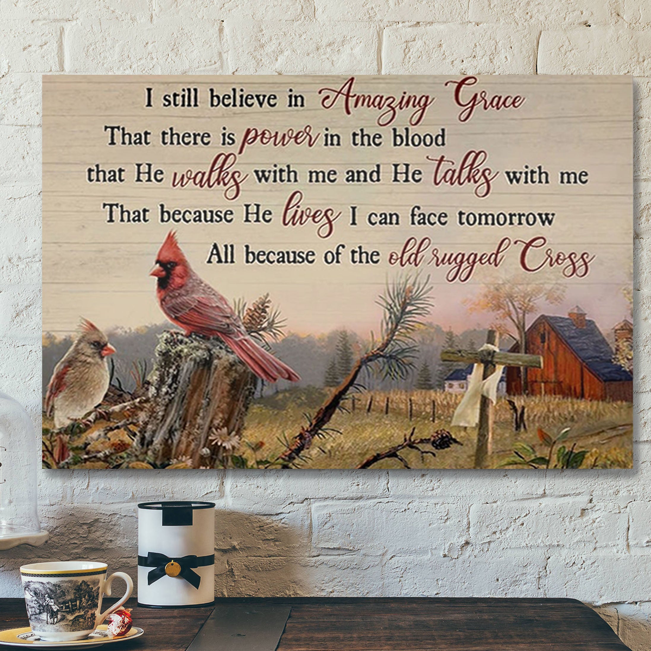 Cardinal Old Barn – I Still Believe In Amazing Grace Canvas – Bible Verse Canvas – Jesus Canvas – Scripture Canvas Wall Art