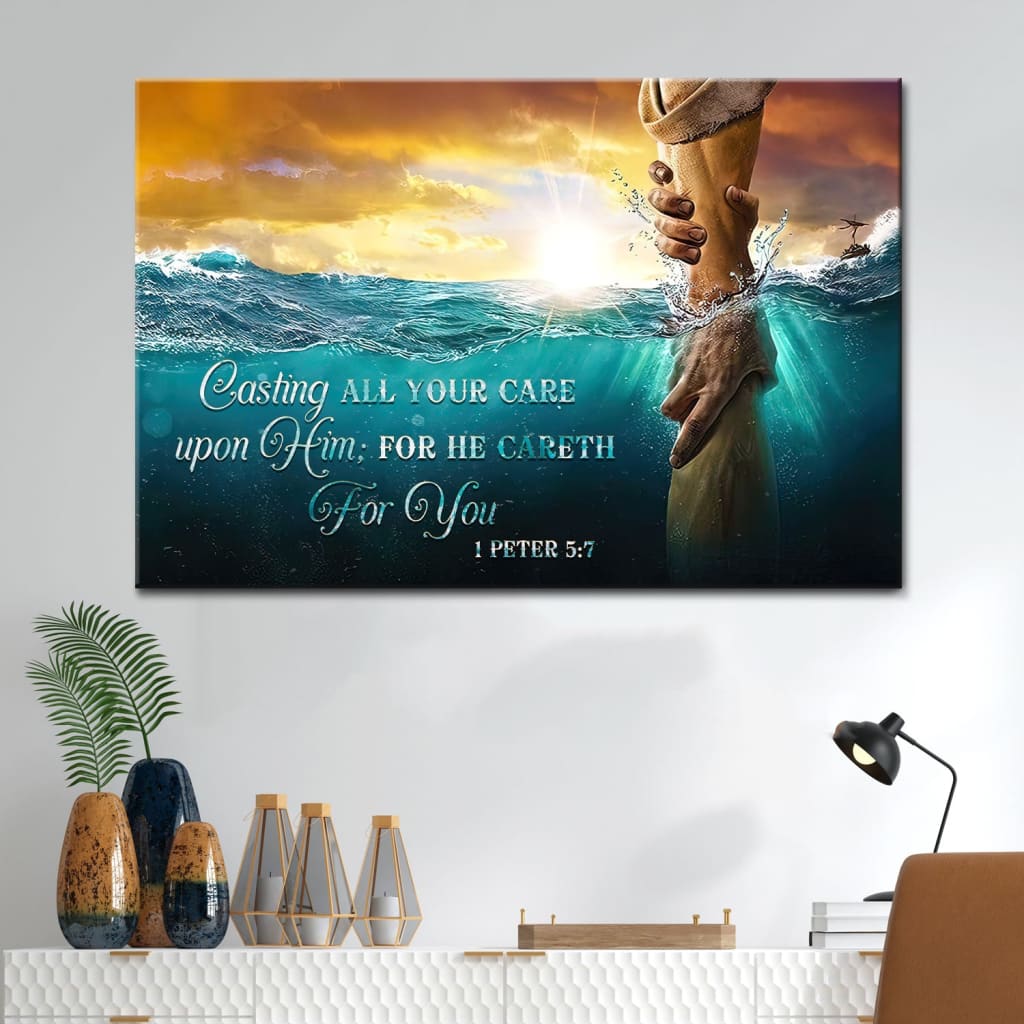 Casting All Your Care Upon Him 1 Peter 57 Kjv Canvas Print, Bible Verse Wall Art – Religious Wall Decor