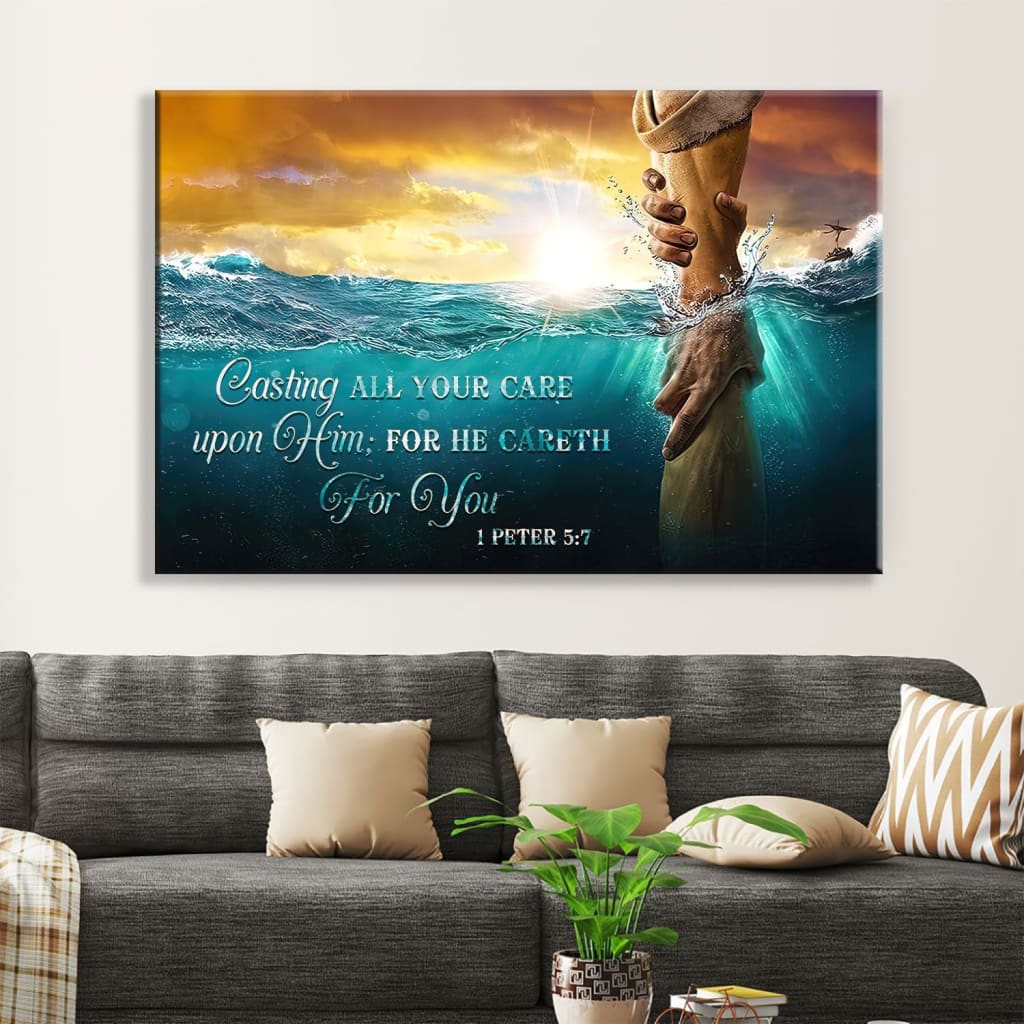 Casting All Your Care Upon Him 1 Peter 57 Kjv Canvas Print, Bible Verse Wall Art – Religious Wall Decor