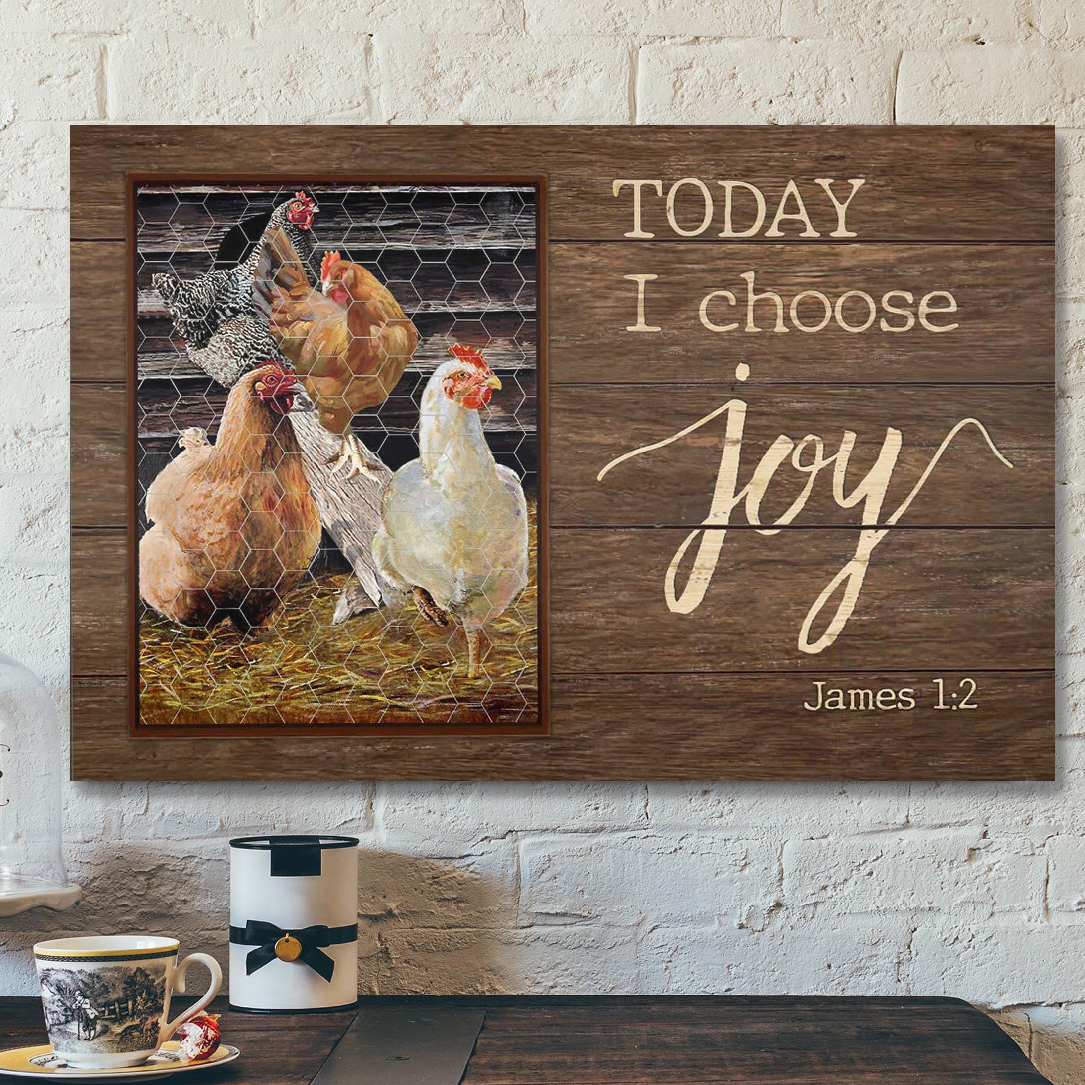 Chicken Family – Today I Choose Joy Canvas Wall Art – Bible Verse Canvas – Scripture Canvas Wall Art