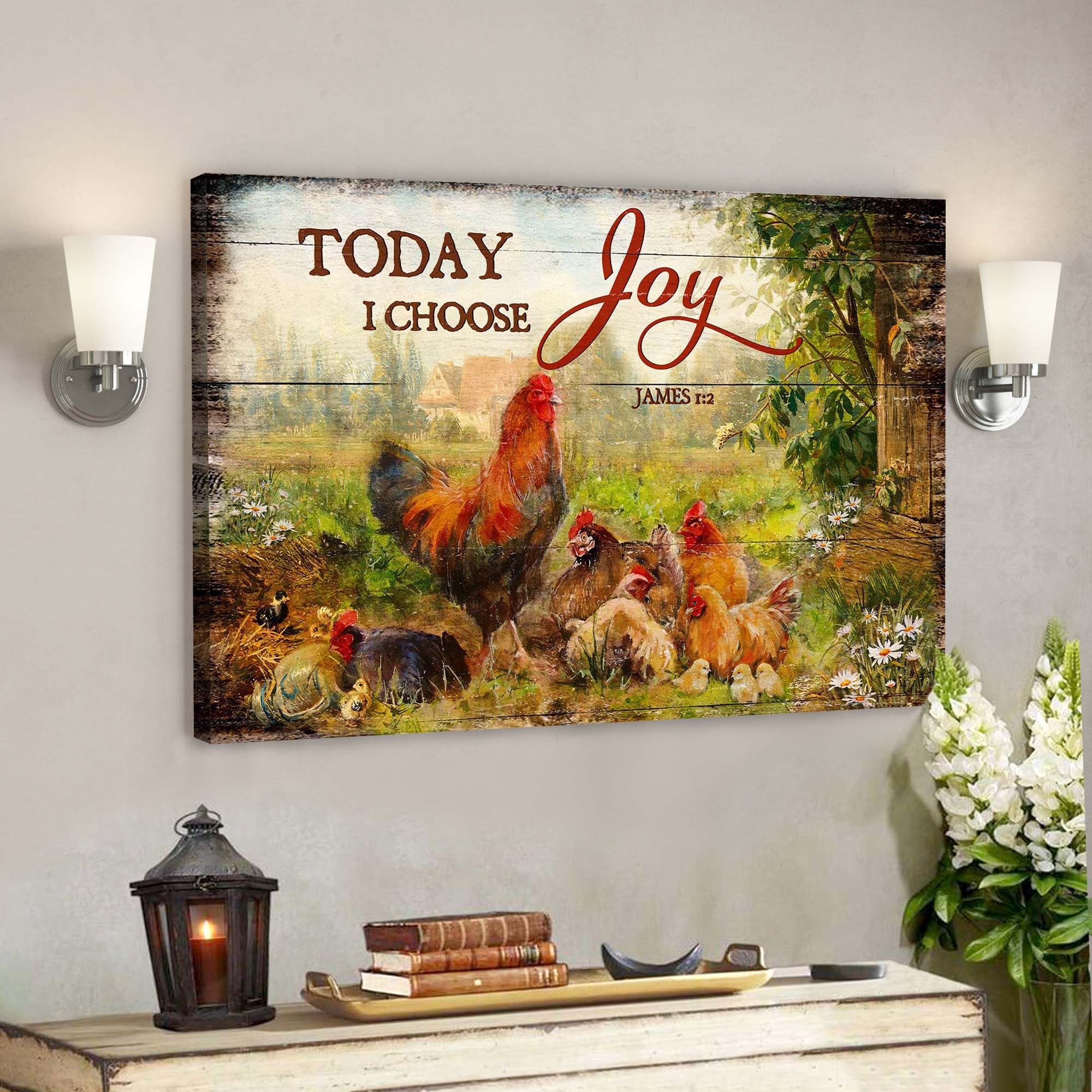 Chickens – Today I Choose Joy Canvas Wall Art – Bible Verse Canvas – Scripture Canvas Wall Art