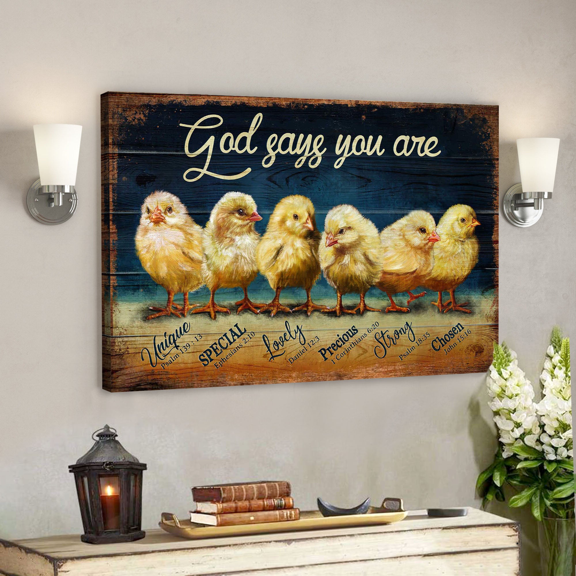 Chicks – God says you are – Bible Verse Canvas – Scripture Canvas Wall Art