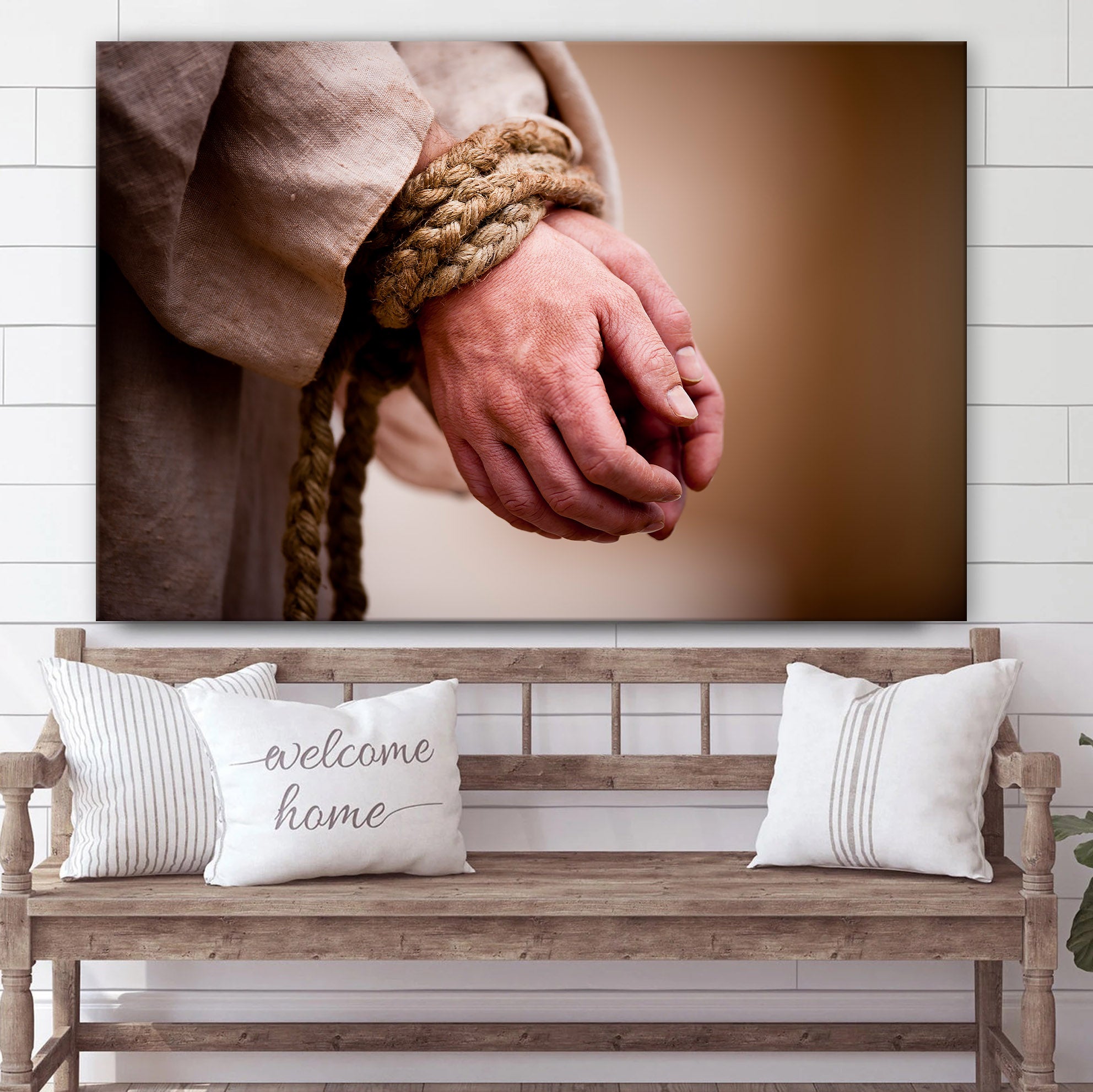 Christ’s Hands Being Bound Canvas Wall Art – Easter Wall Art – Christian Canvas Wall Art