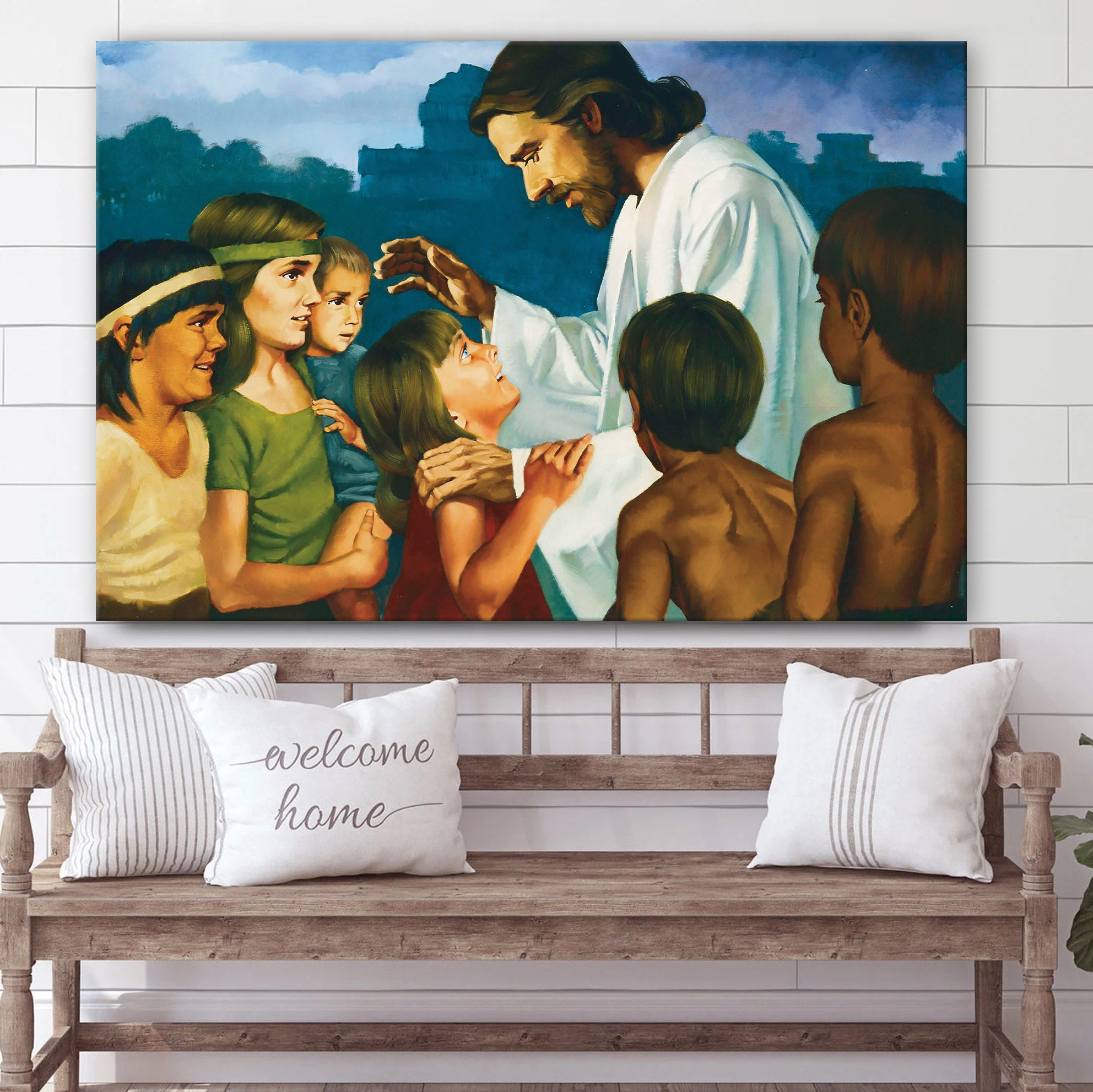 Christ Blessing The Nephite Children Canvas Wall Art – Christian Canvas Pictures – Religious Canvas Wall Art