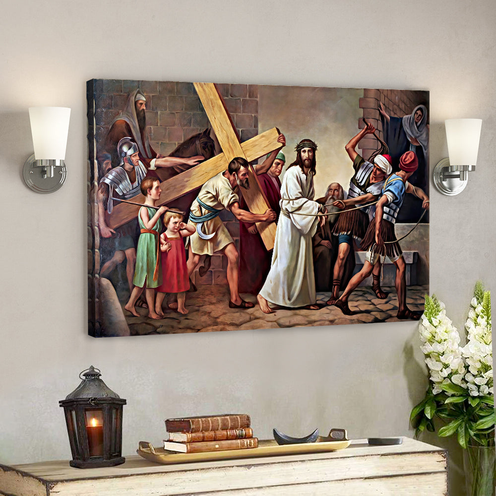 Christ Carrying The Cross – Jesus Canvas Poster – Jesus Wall Art – Christian Canvas Prints – Faith Canvas – Gift For Christian