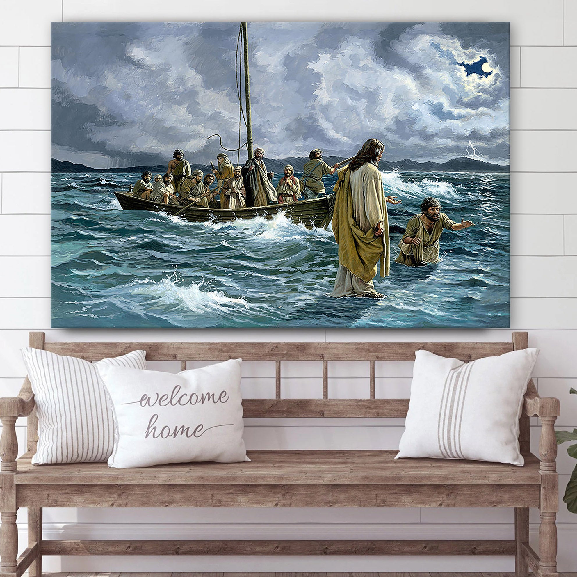 Christ Walking On The Sea Of Galilee Canvas Pictures – Jesus Canvas Pictures – Christian Wall Art