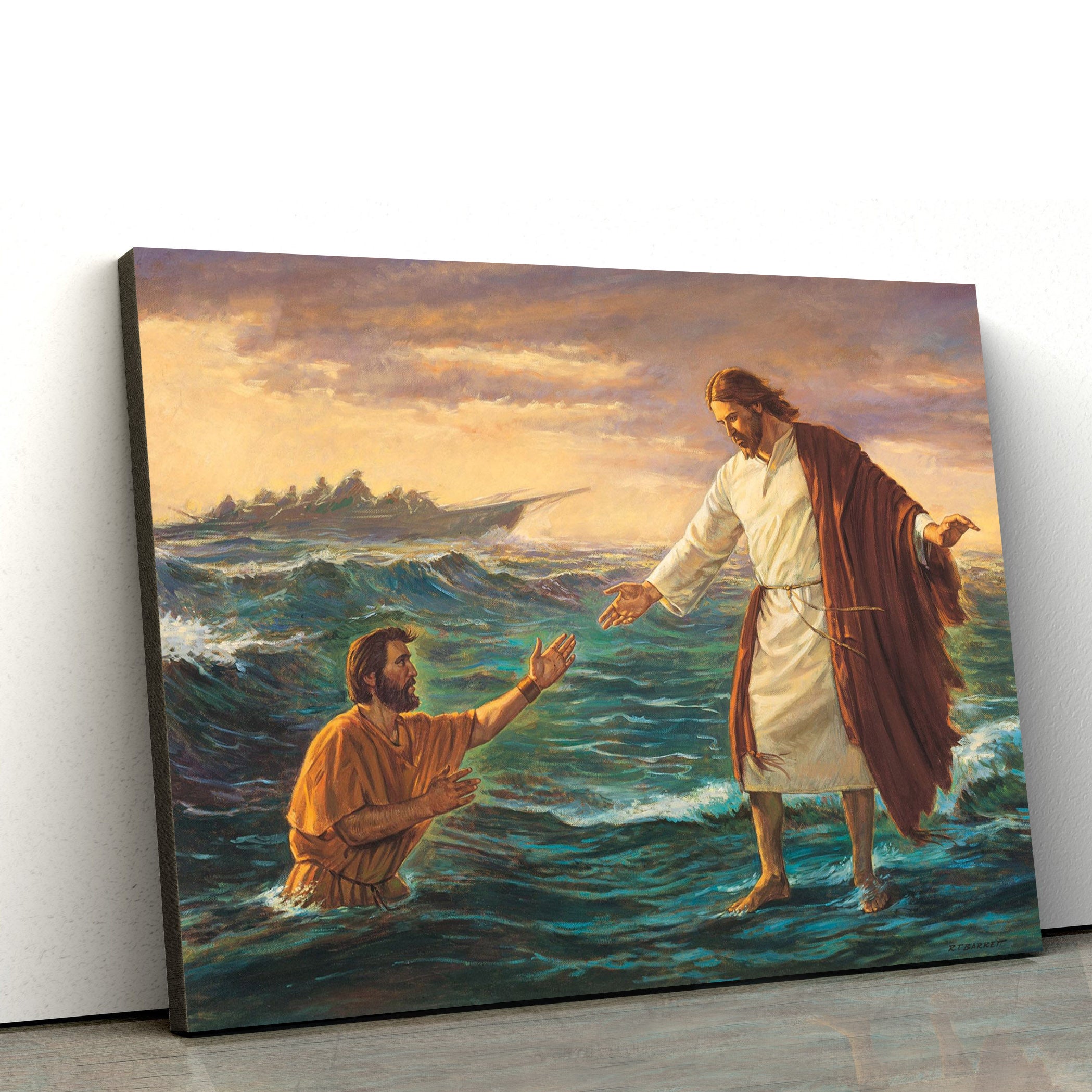 Christ Walking On The Water Canvas Wall Art – Christian Canvas Pictures – Religious Canvas Wall Art