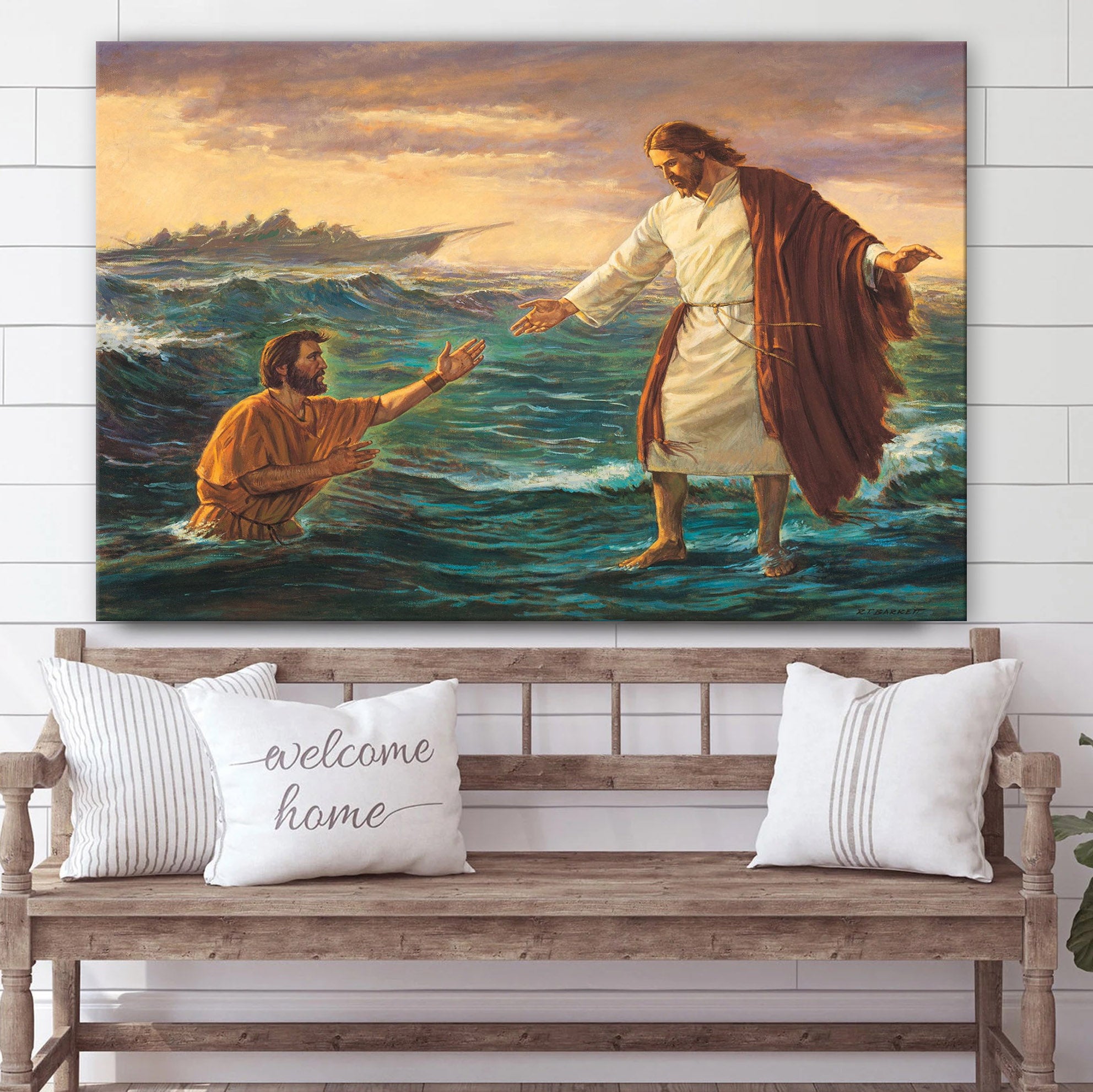 Christ Walking On The Water Canvas Wall Art – Christian Canvas Pictures – Religious Canvas Wall Art