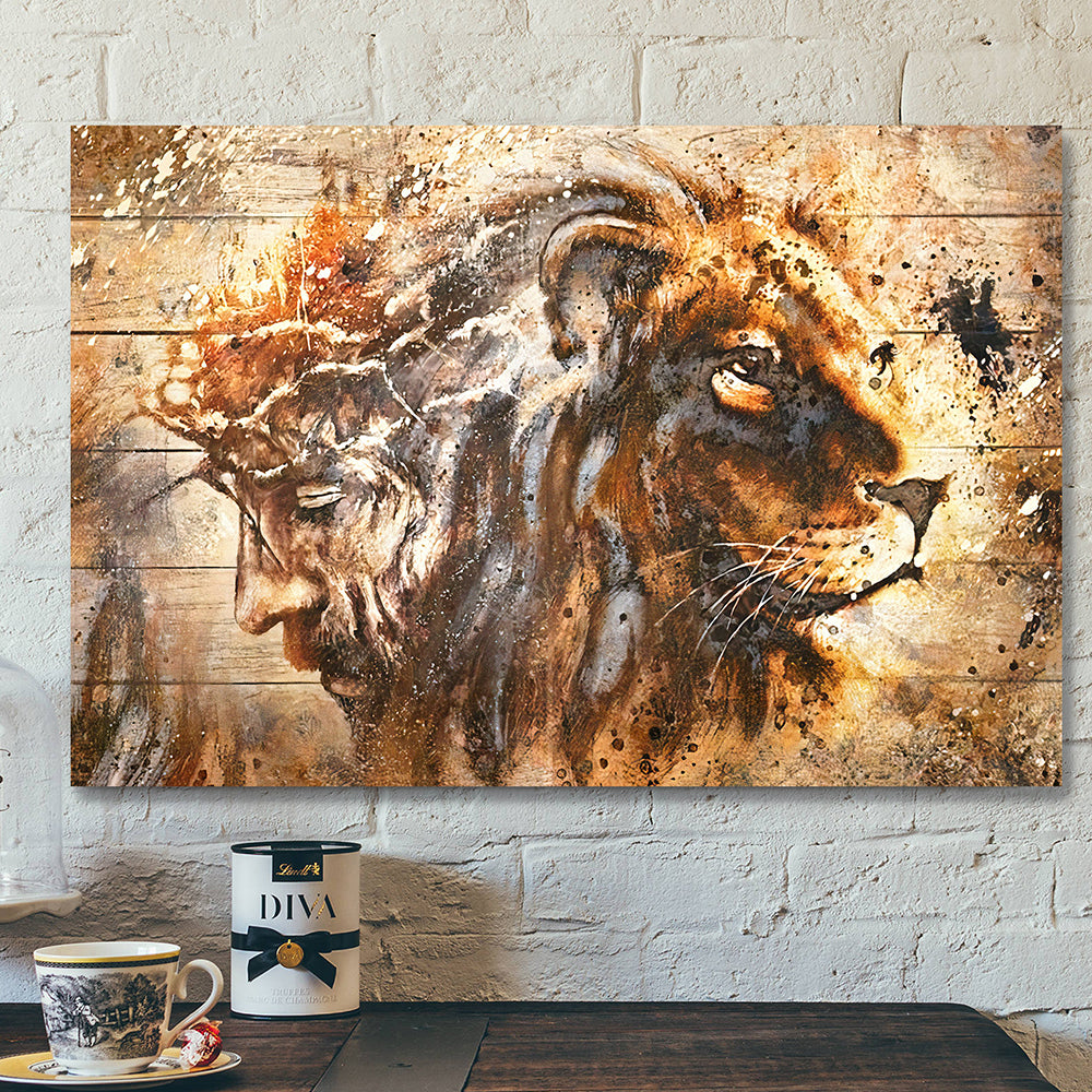 Christian Canvas Art – Scripture Wall Decor – Wall Art – Jesus & Lion Canvas Poster