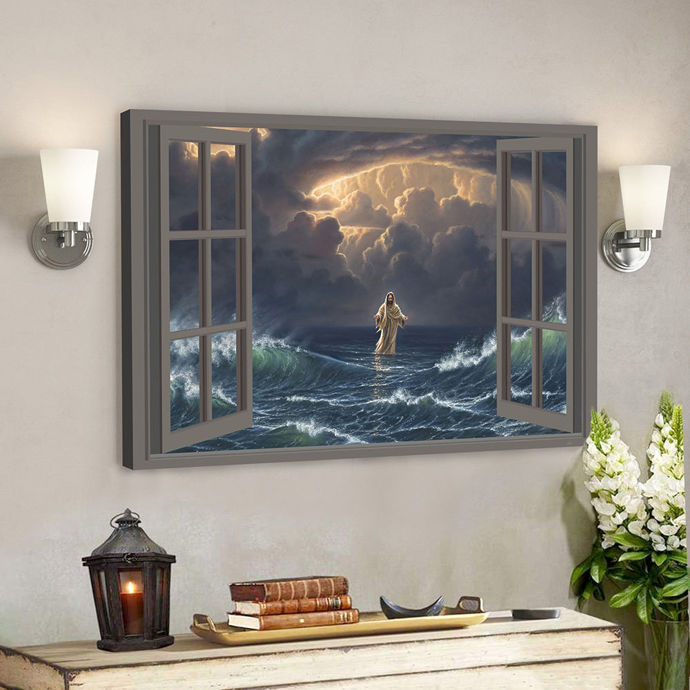 Christian Canvas Wall Art – Bible Verse Canvas Painting – Jesus Walks On Water Canvas Poster