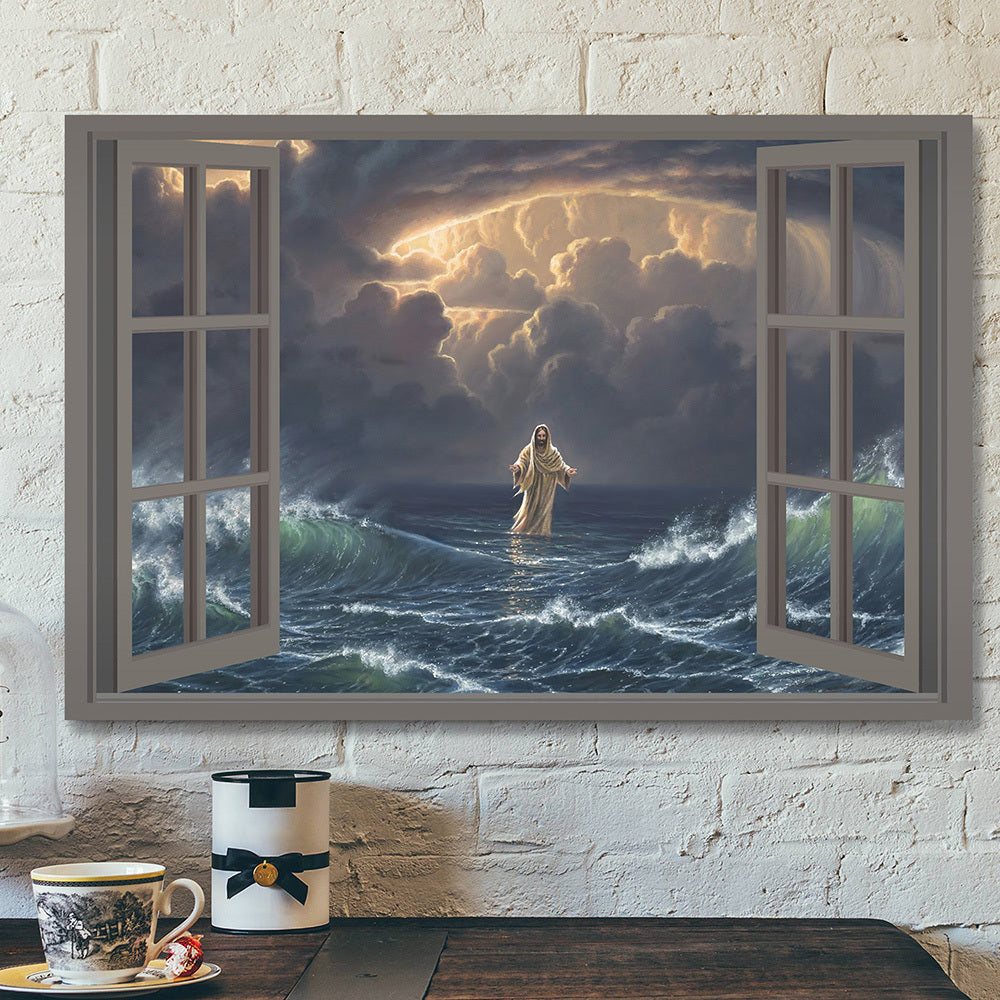 Christian Canvas Wall Art – Bible Verse Canvas Painting – Jesus Walks On Water Canvas Poster