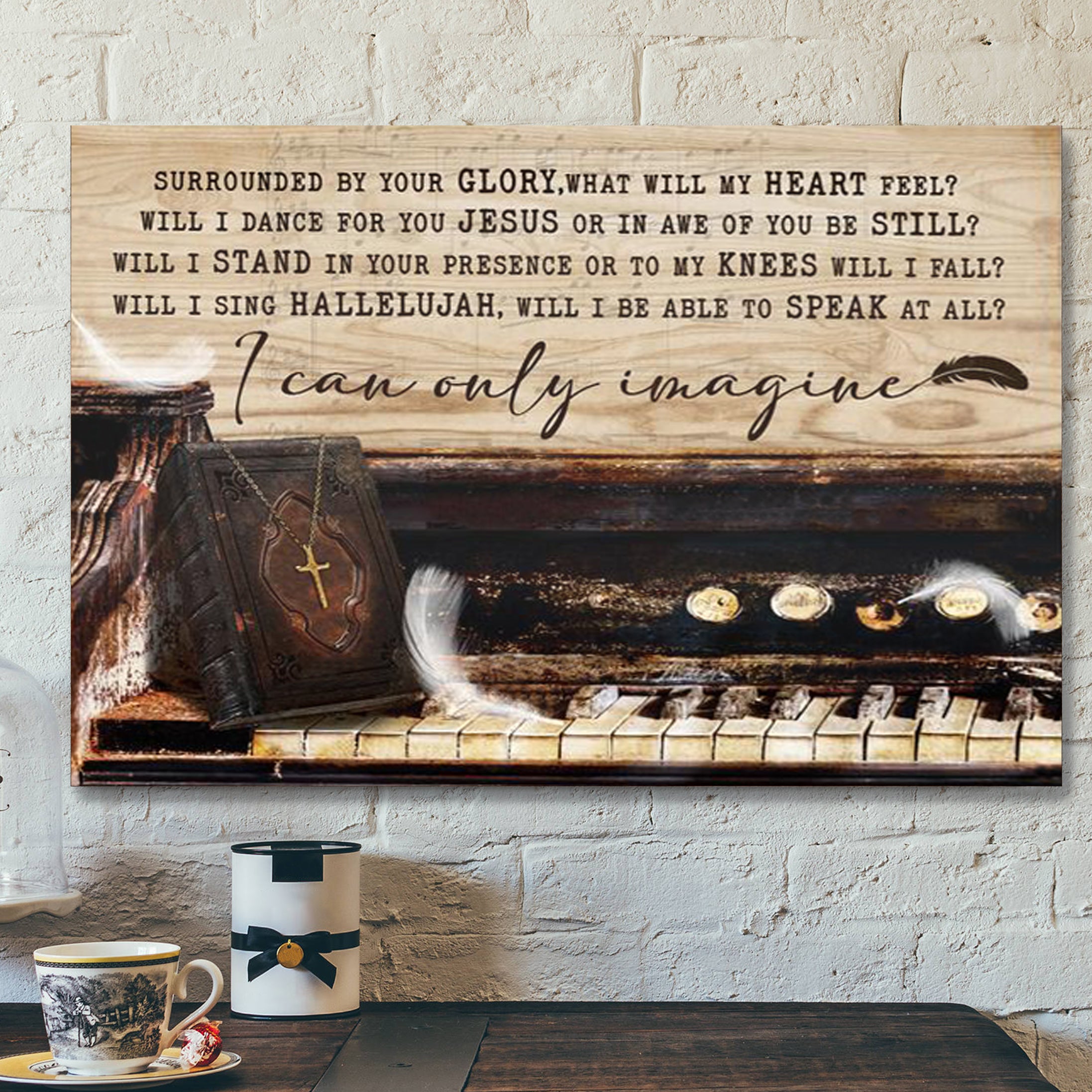 Christian Canvas Wall Art – Piano Painting – The Holy Bible – I Can Only Imagine