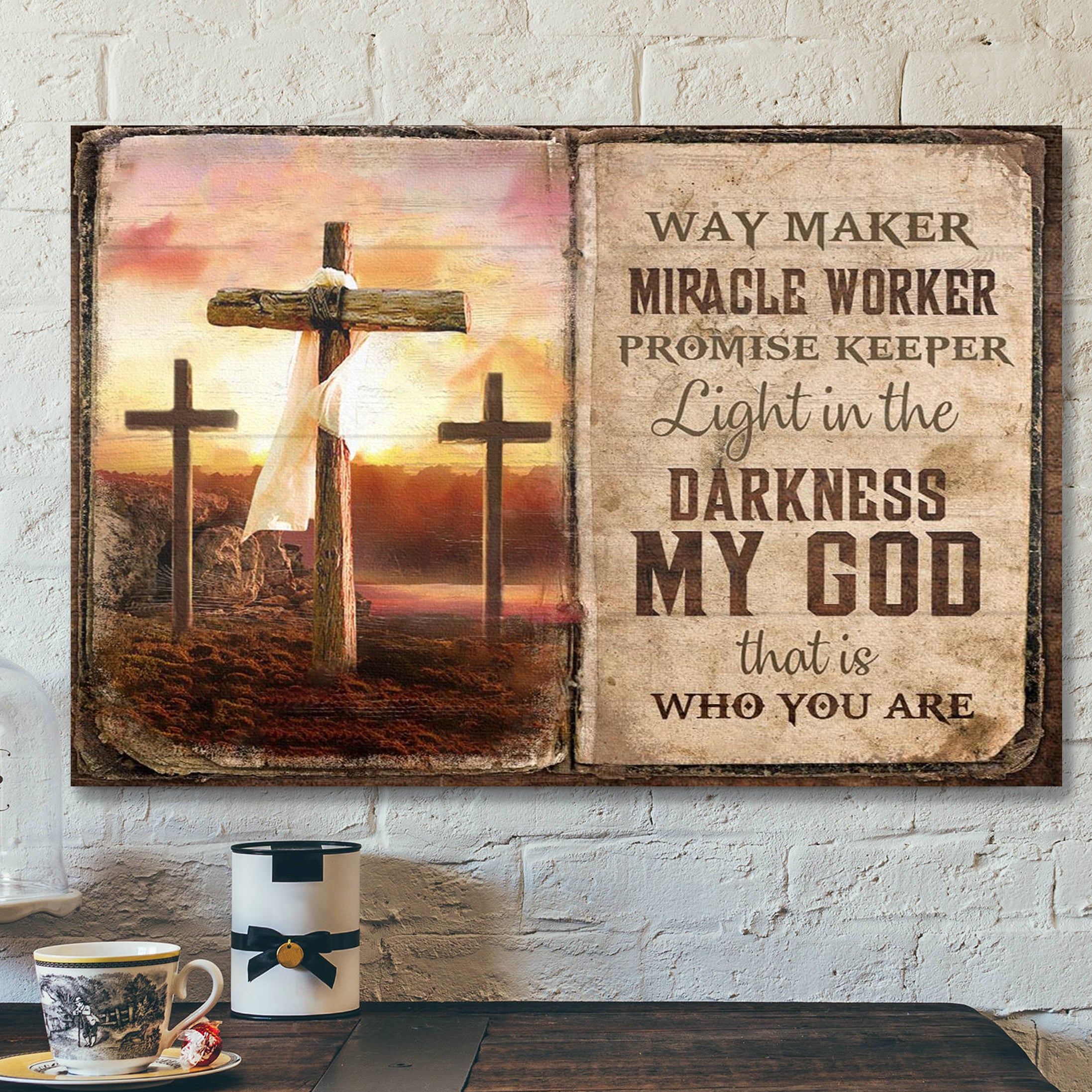 Christian Canvas Wall Art – The Old Rugged Crosses – Sunset Painting – My God Is The Light In The Darkness