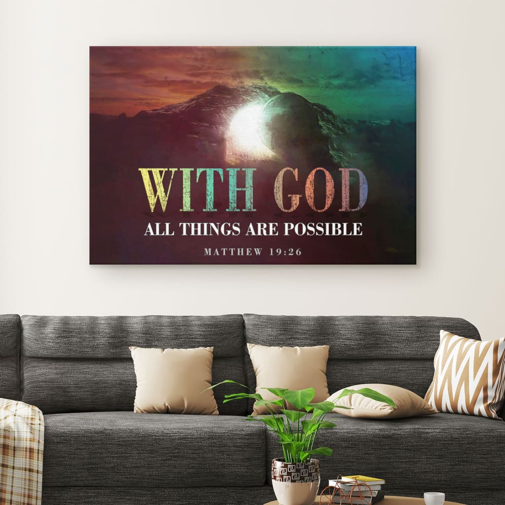 Christian Easter Gifts Matthew 1926 With God All Things Are Possible Wall Art Canvas – Religious Wall Decor