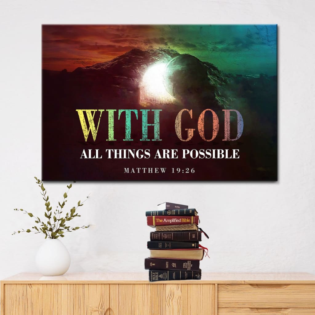 Christian Easter Gifts Matthew 1926 With God All Things Are Possible Wall Art Canvas – Religious Wall Decor