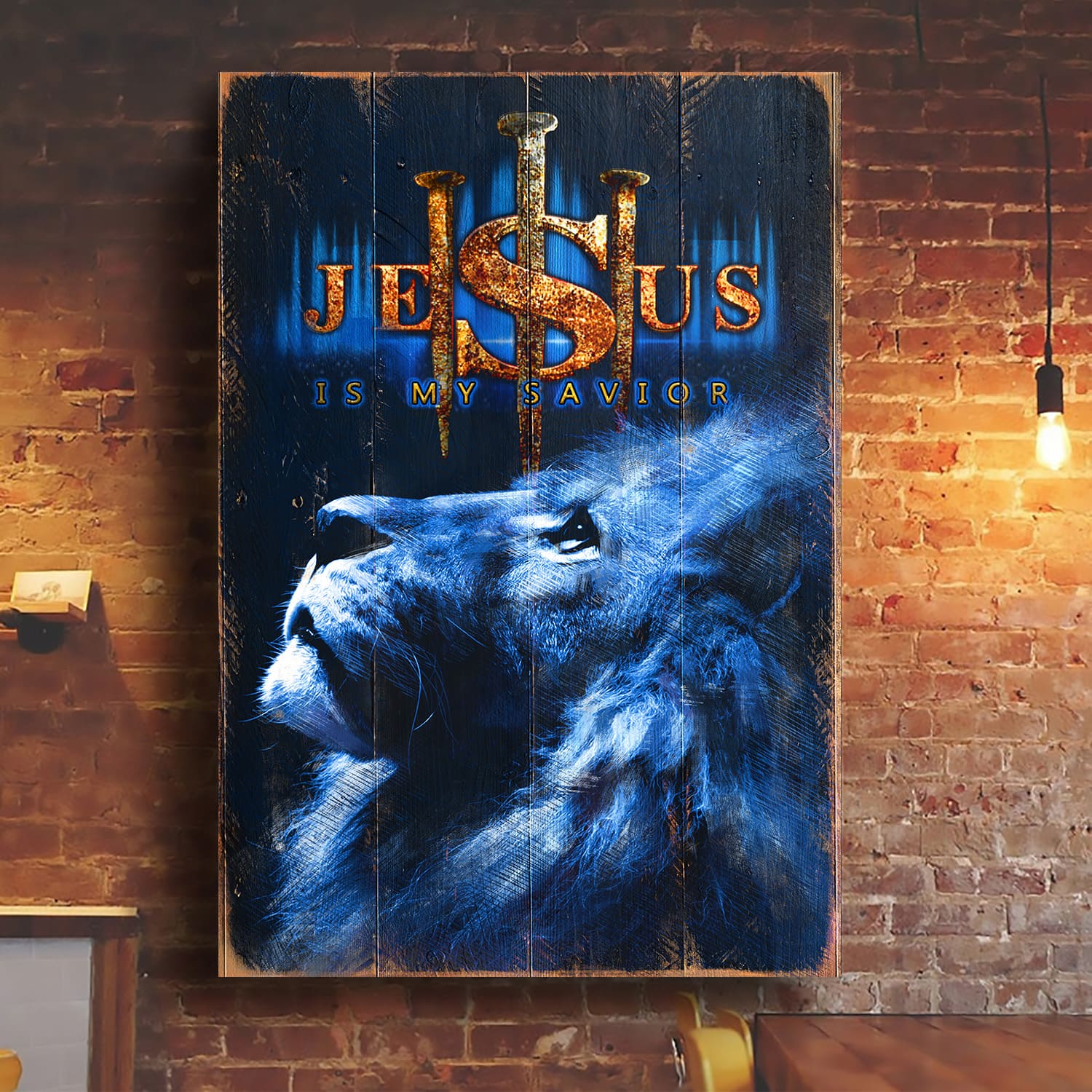 Christian Framed Art Blue Lion Canvas Lion Of Judah Faith God Jesus Is My Savior Canvas Wall Art – Christian Wall Decor