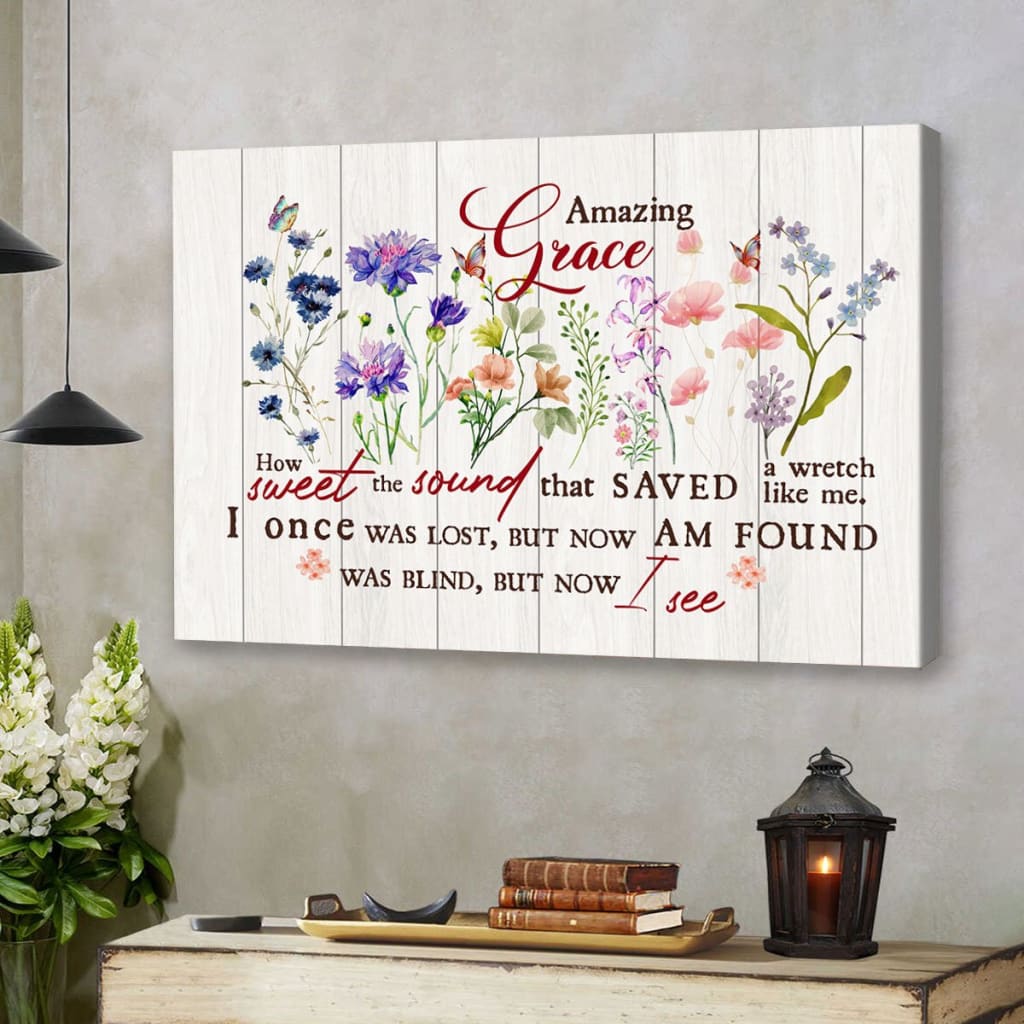 Christian Song Wall Art Amazing Grace How Sweet The Sound Canvas Print – Religious Wall Decor