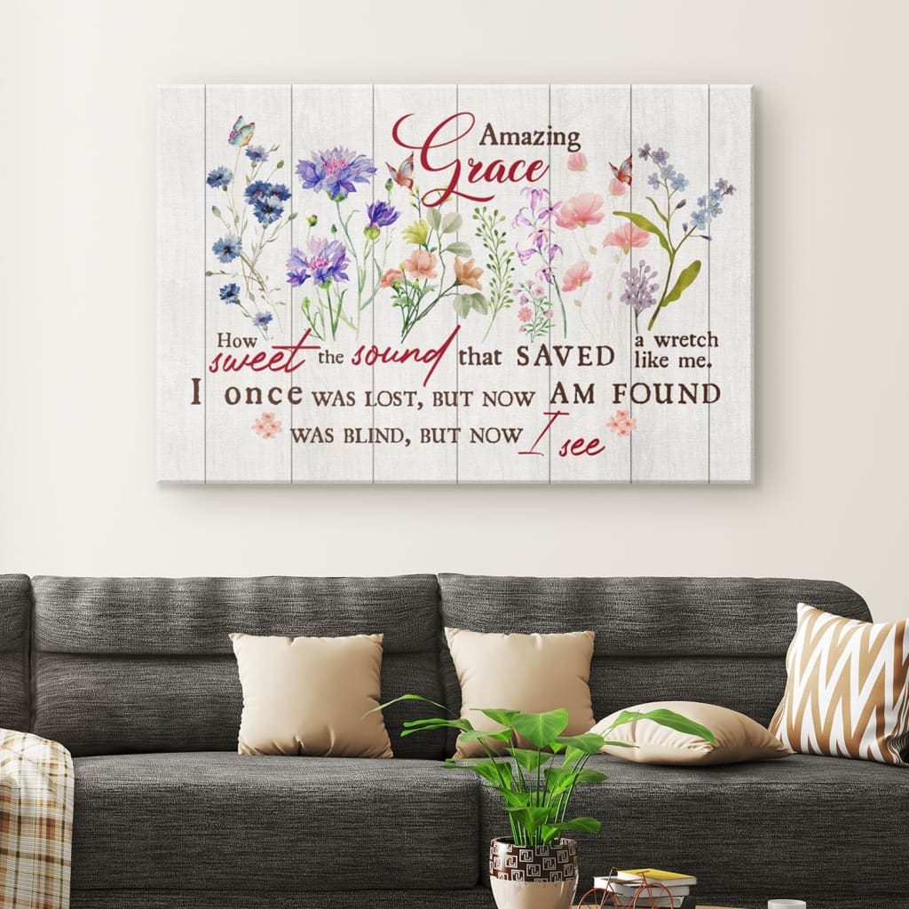 Christian Song Wall Art Amazing Grace How Sweet The Sound Canvas Print – Religious Wall Decor