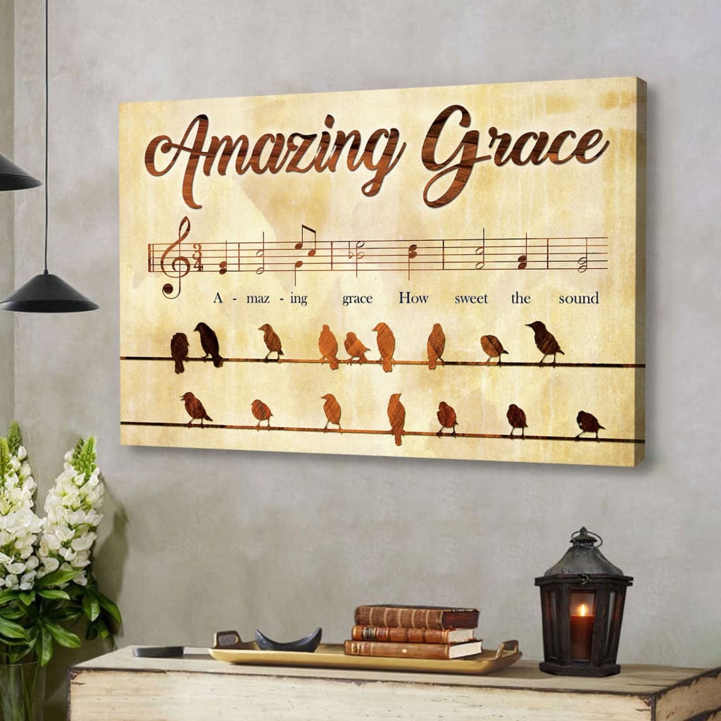 Christian Wall Art Amazing Grace How Sweet The Sound, Bird Painting Canvas Print – Religious Wall Decor