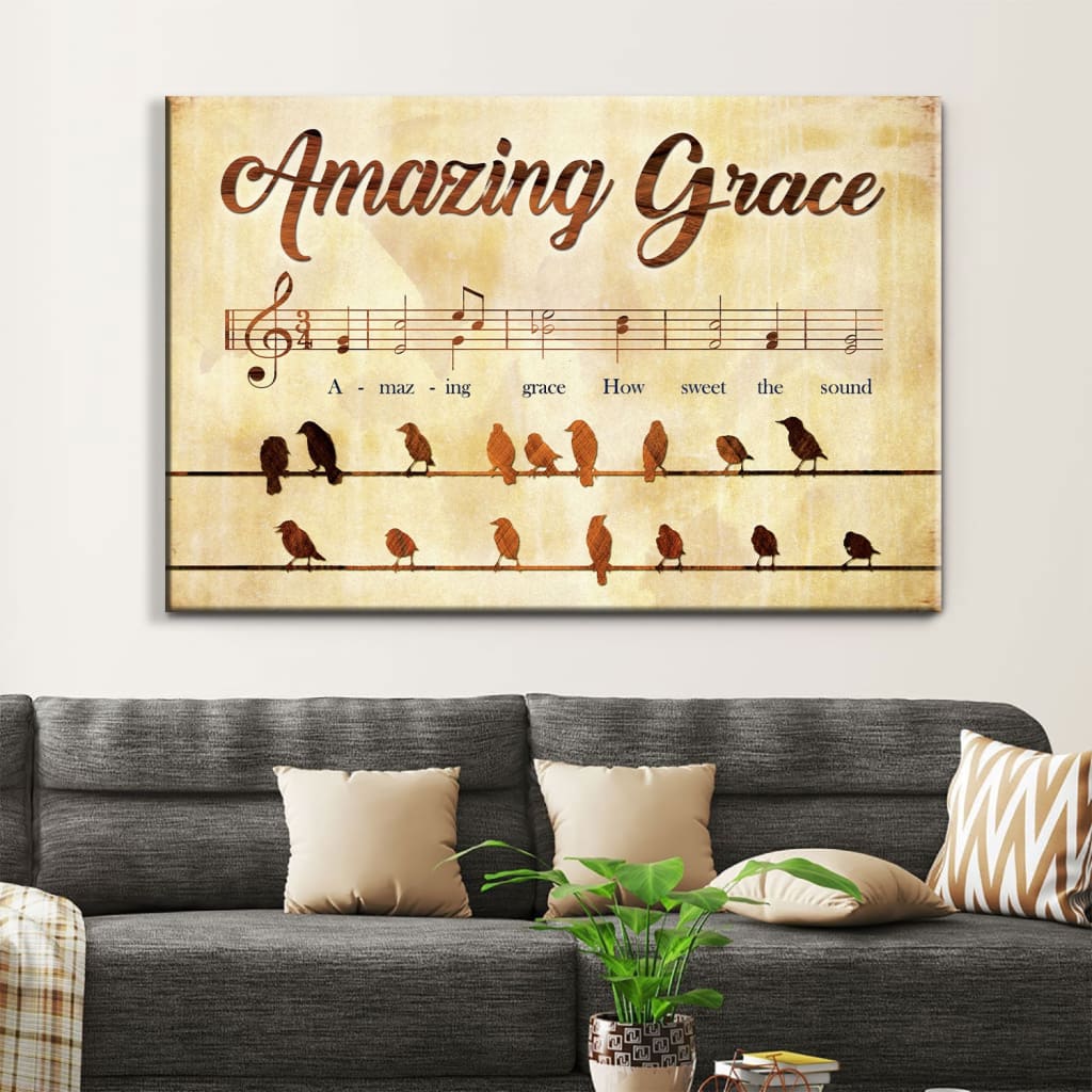 Christian Wall Art Amazing Grace How Sweet The Sound, Bird Painting Canvas Print – Religious Wall Decor