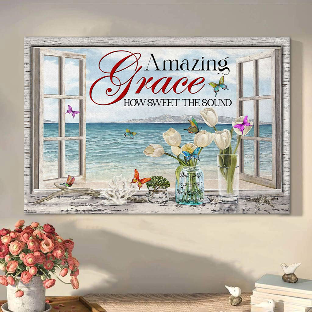 Christian Wall Art Amazing Grace How Sweet The Sound Butterflies Canvas Print