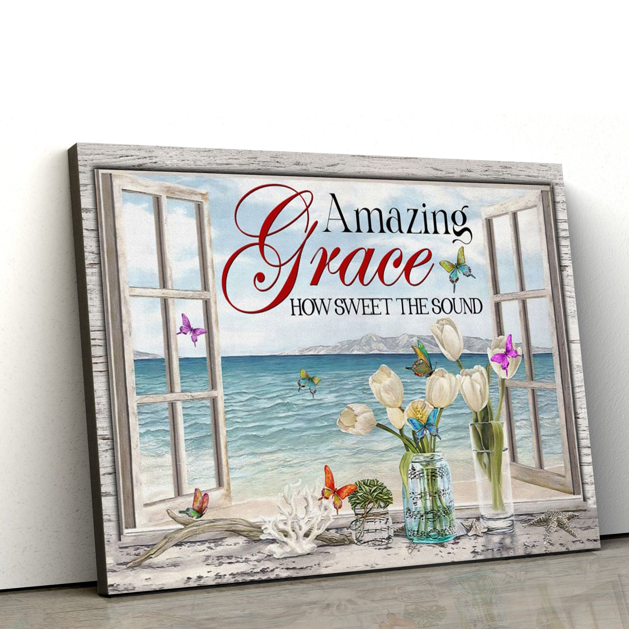 Christian Wall Art Amazing Grace How Sweet The Sound Butterflies Canvas Print