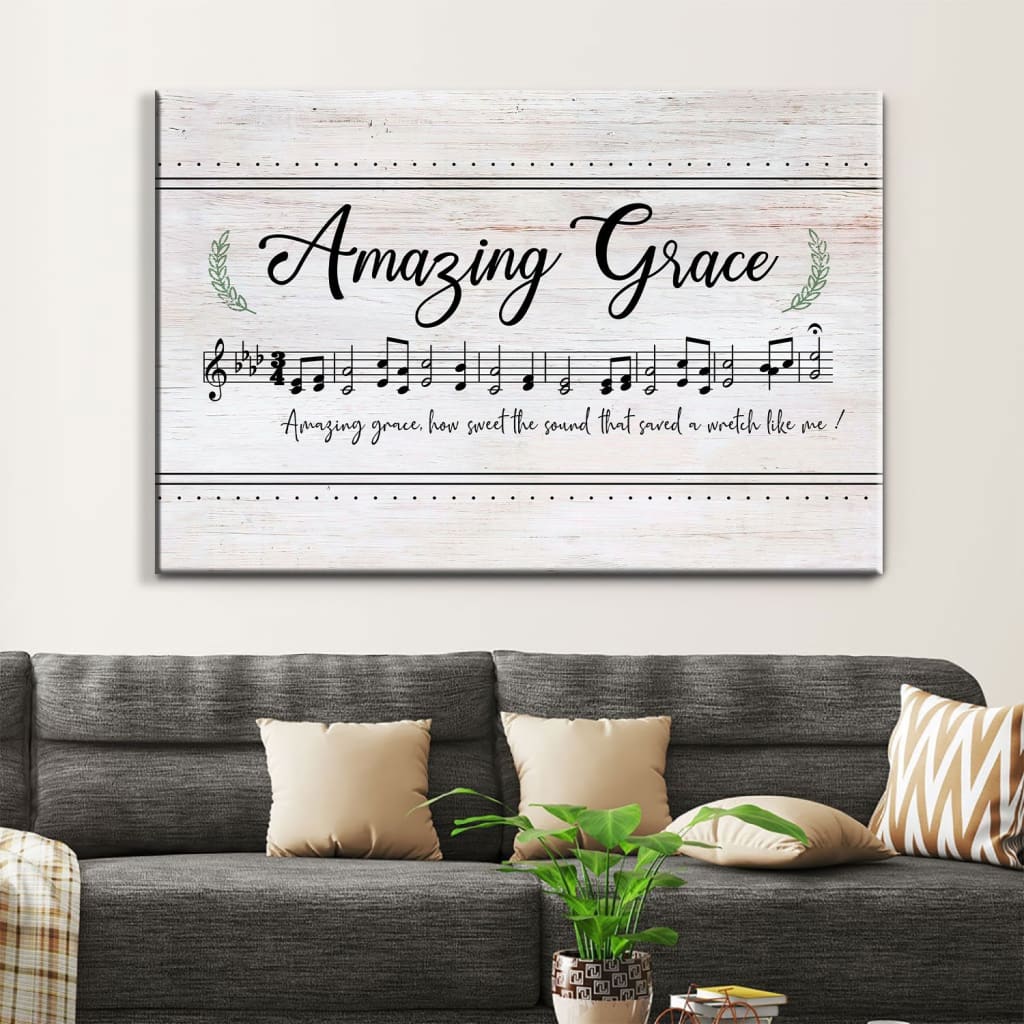 Christian Wall Art Amazing Grace How Sweet The Sound, Sheet Music, Christian Song Lyrics Canvas Art – Religious Wall Decor