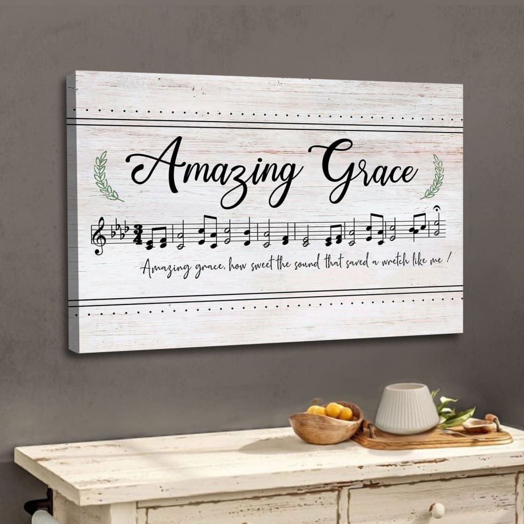 Christian Wall Art Amazing Grace How Sweet The Sound, Sheet Music, Christian Song Lyrics Canvas Art – Religious Wall Decor