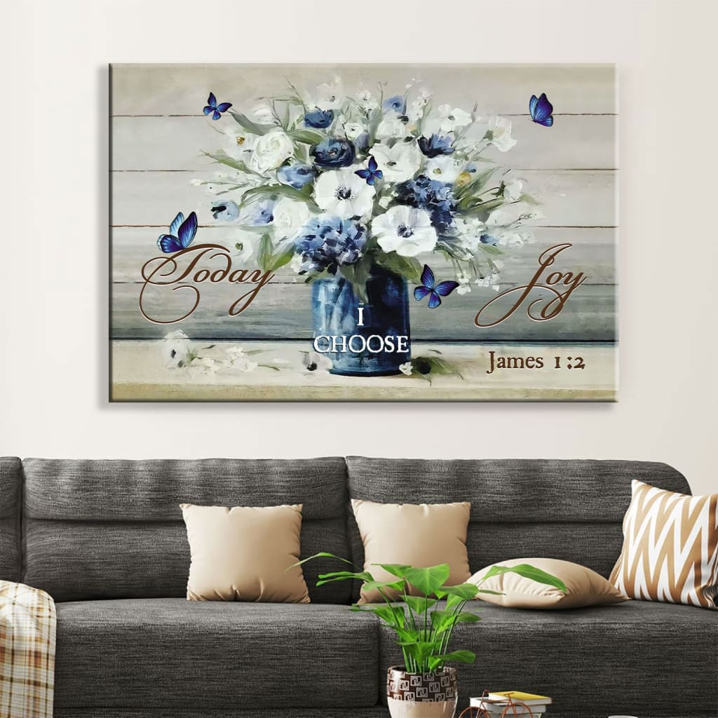 Christian Wall Art Butterfly Flower, Today I Choose Joy Wall Art Canvas Print – Religious Wall Decor