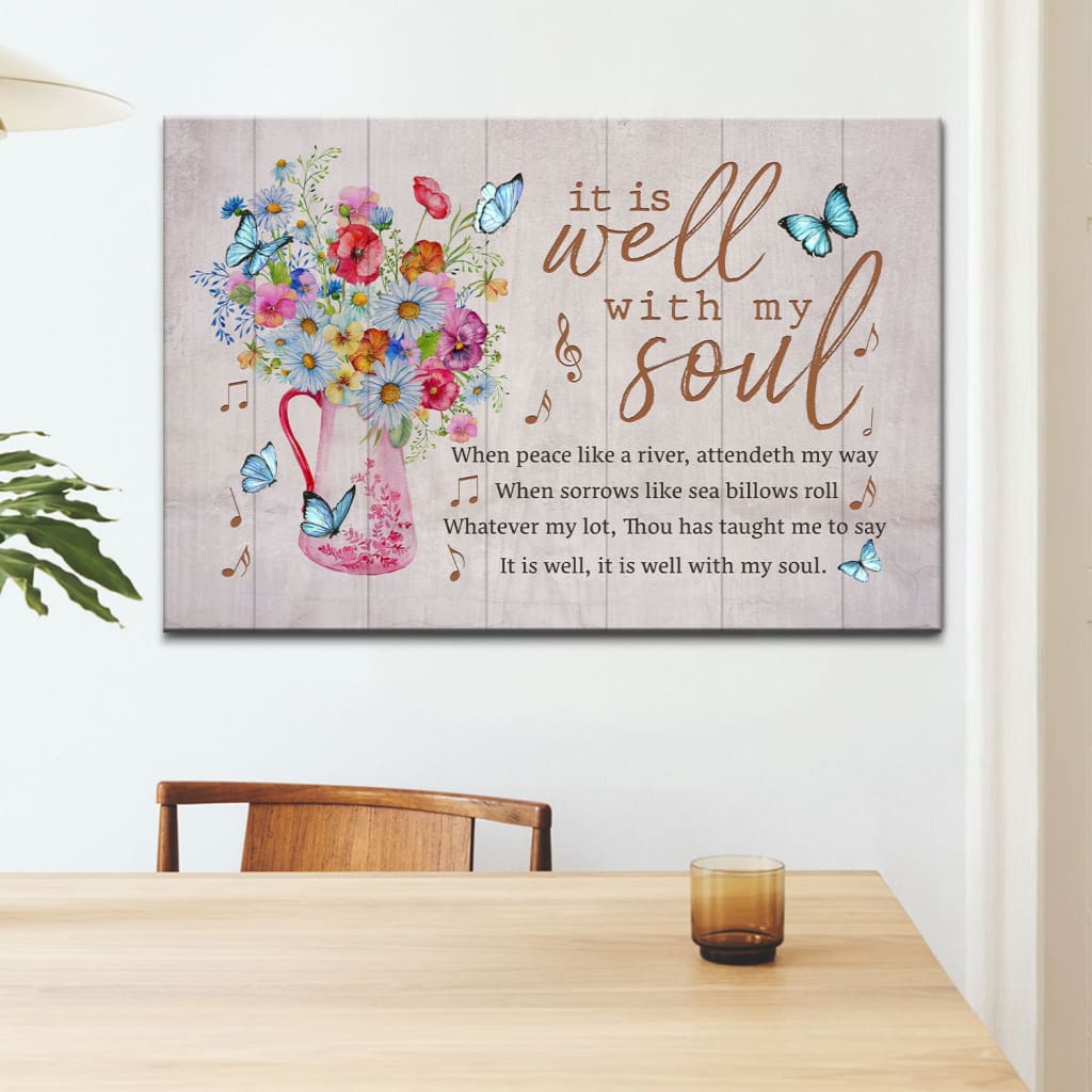 Christian Wall Art It Is Well With My Soul Butterfly Floral Canvas Wall Art – Religious Wall Decor