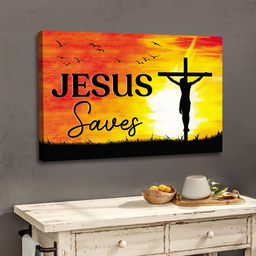 Christian Wall Art Jesus Saves Wall Art Canvas Print – Religious Wall Decor