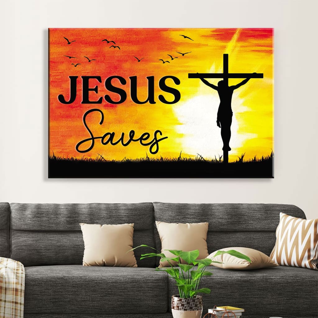 Christian Wall Art Jesus Saves Wall Art Canvas Print – Religious Wall Decor