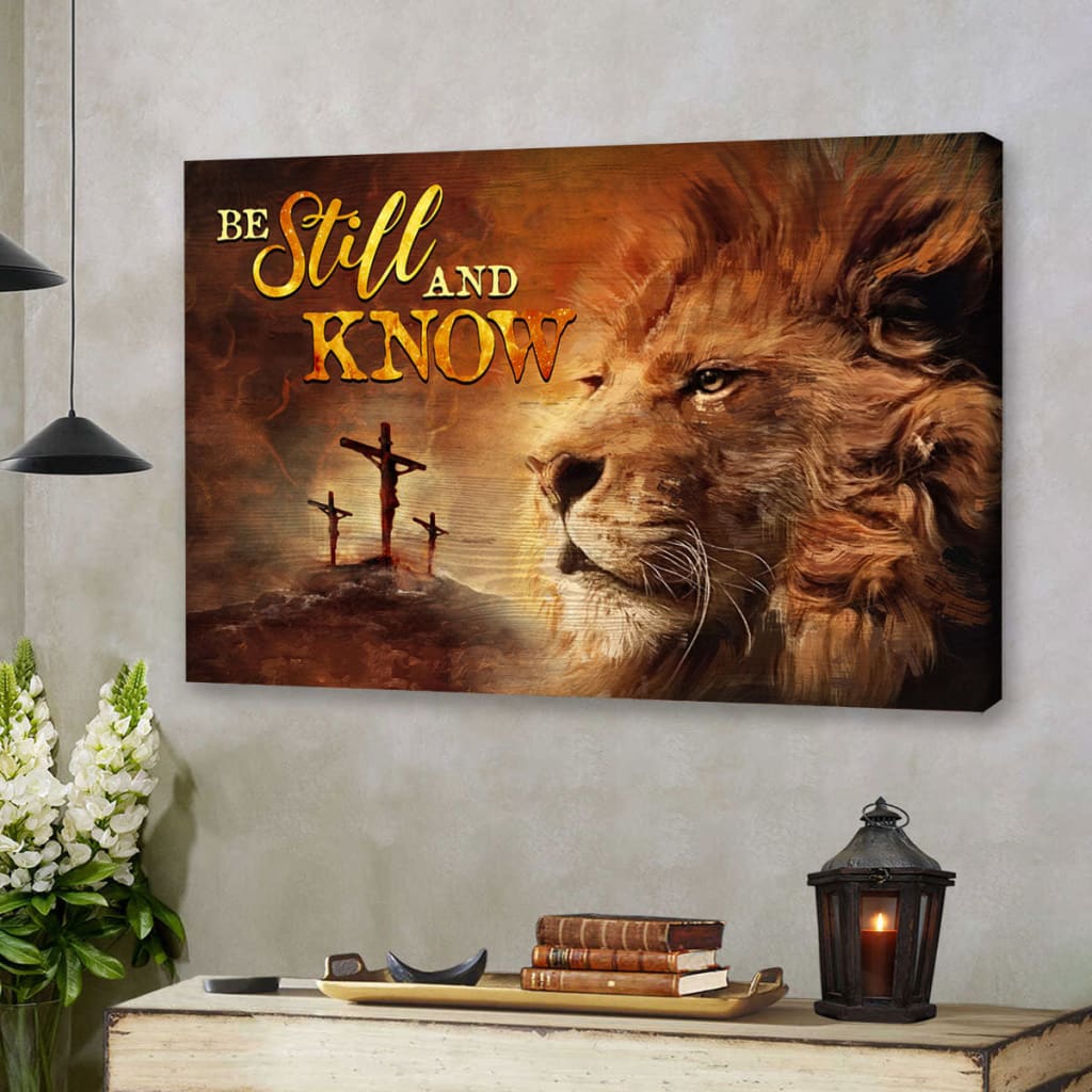 Christian Wall Art Lion Of Judah, Be Still And Know Canvas Print – Religious Wall Decor