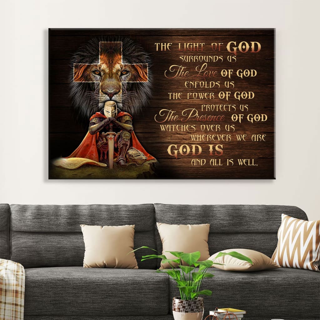 Christian Warrior, Lion Of Judah, Prayer For Protection Wall Art Canvas Print – Religious Wall Decor