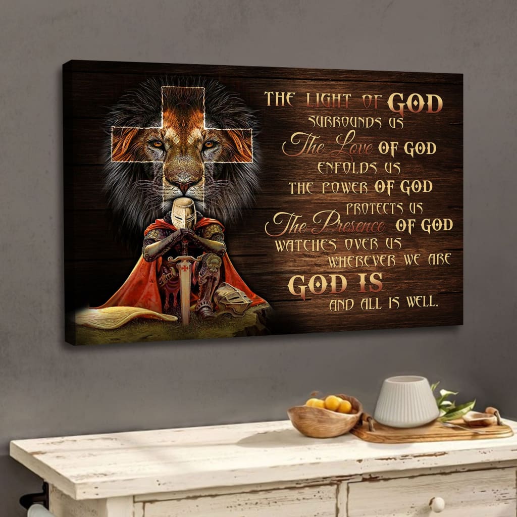 Christian Warrior, Lion Of Judah, Prayer For Protection Wall Art Canvas Print – Religious Wall Decor