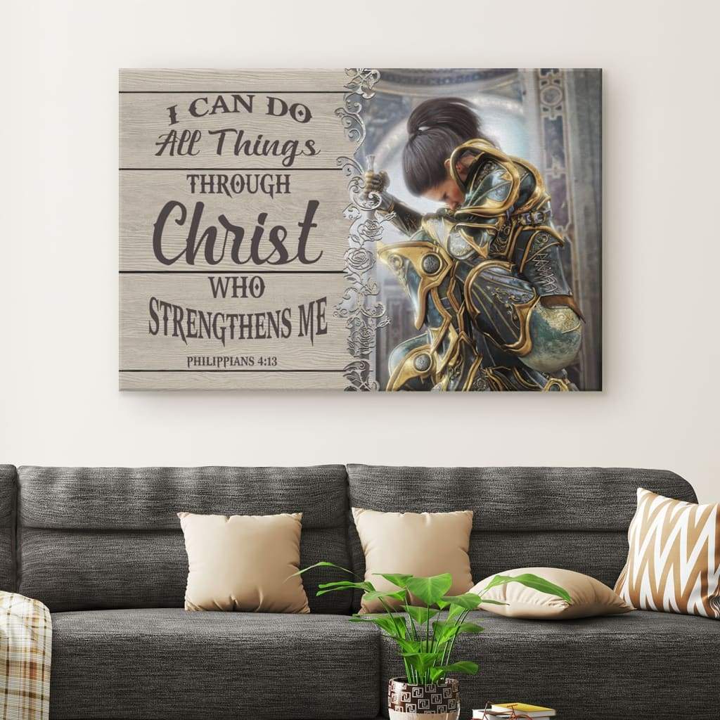 Christian Warrior, Philippians 413 I Can Do All Things Through Christ Canvas Wall Art – Religious Wall Decor