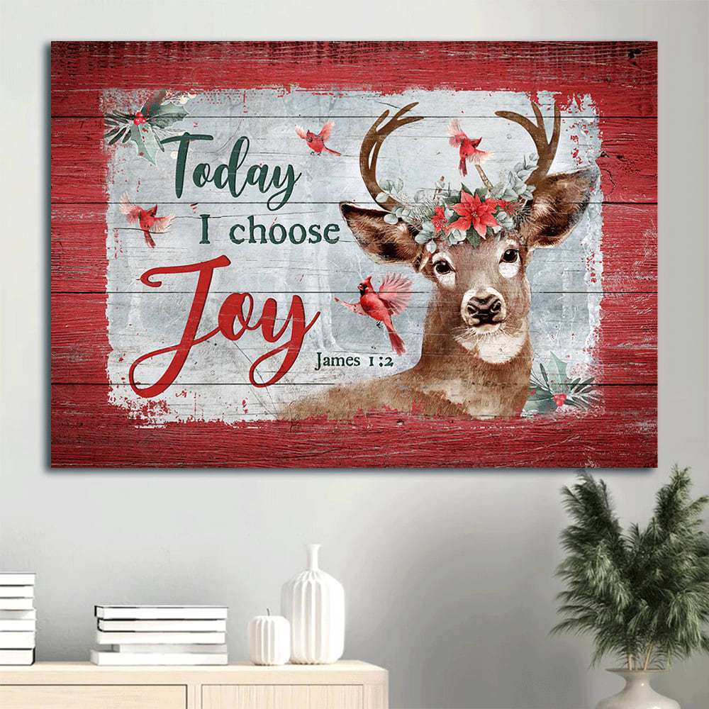 Christmas Unique Reindeer Christmas Wreath Today I Choose Joy Gift For Christmas Canvas Wall Art – Christian Wall Decor