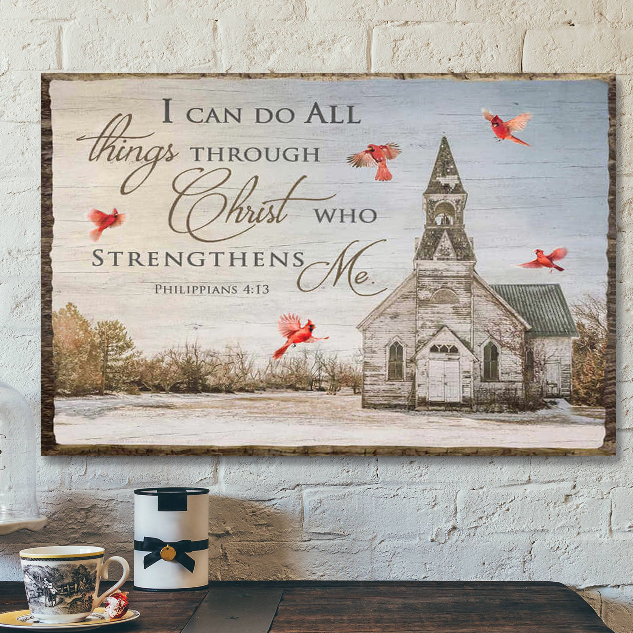 Church And Cardinal Canvas I Can Do All Things Through Christ – Bible Verse Canvas – Scripture Canvas Wall Art